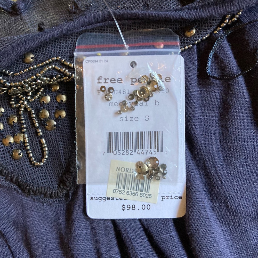 Free People Blue Embellished Top DEFECTS NWT - Picture 14 of 16